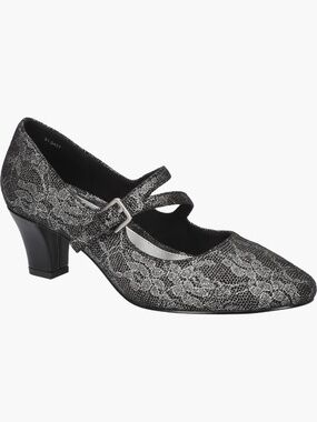Meryl Mary Jane Pump (Silver Lace)